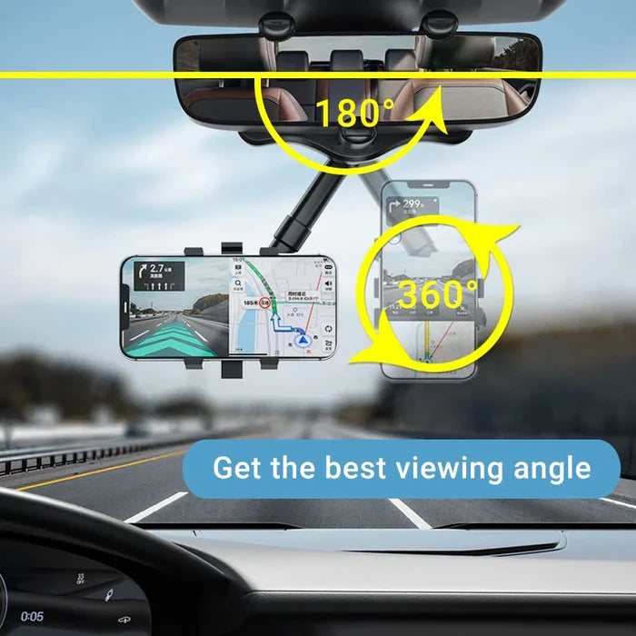Rearview Mirror Phone Holder | 360° Rotatable & Retractable Arm