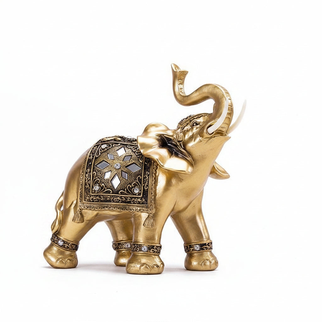 Elephant Figurine | Textured Resin & Raised Trunk Pose