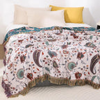 Throw Blanket | Reversible Woven Cotton Florals | Tassel Edges