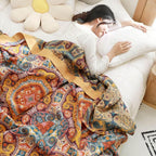 Reversible Blanket | Knitted & Smooth Cotton Sides | Stitched Edges