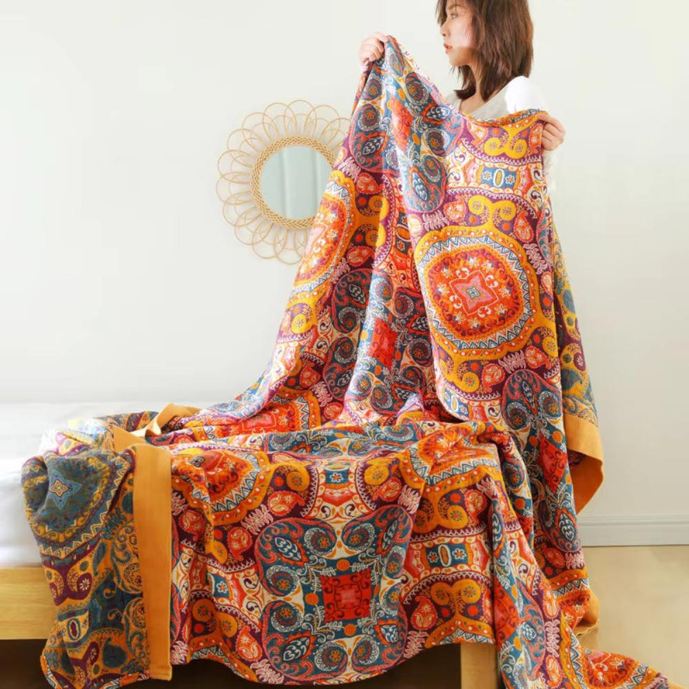 Reversible Blanket | Knitted & Smooth Cotton Sides | Stitched Edges
