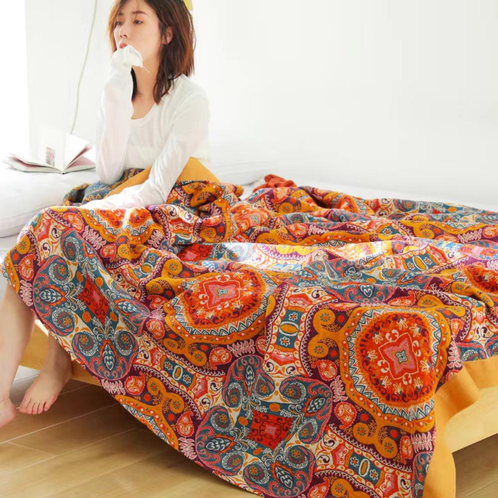 Reversible Blanket | Knitted & Smooth Cotton Sides | Stitched Edges