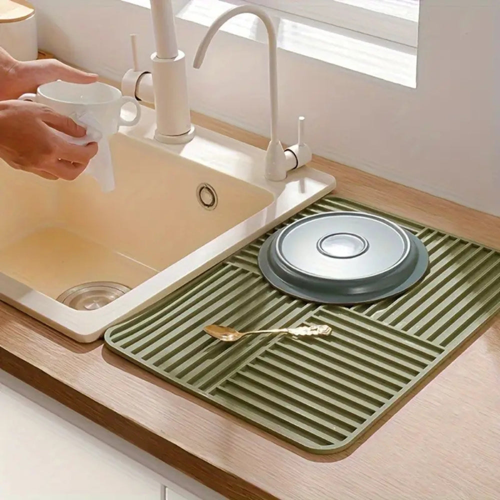 Dish Drying Mat | Ridged Anti-Slip Silicone | Foldable