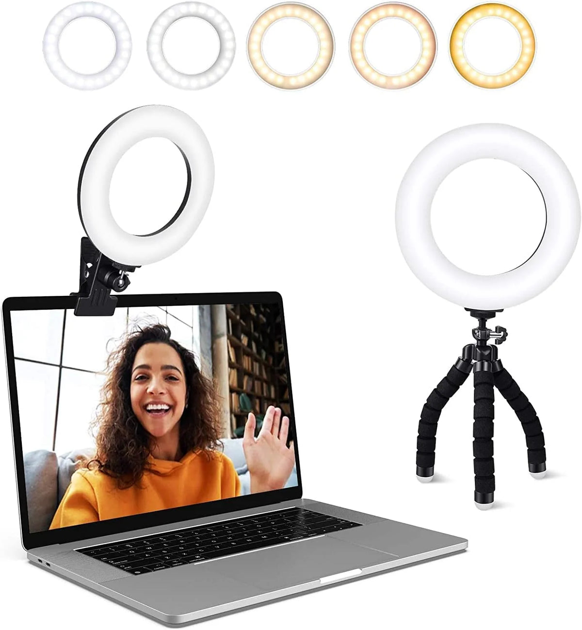 Ring Light | Clip-On & Adjustable 3200–6500K | Clamp & Flexible Tripod