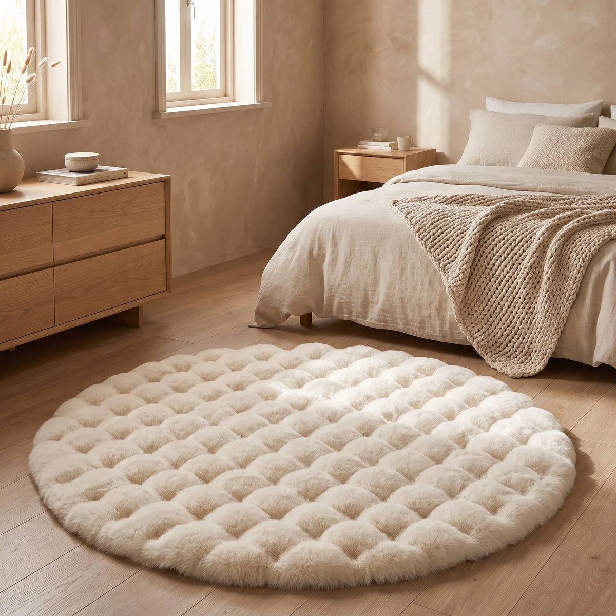 Round Rug | Soft Fleece Bubble Texture | 90 × 90 cm