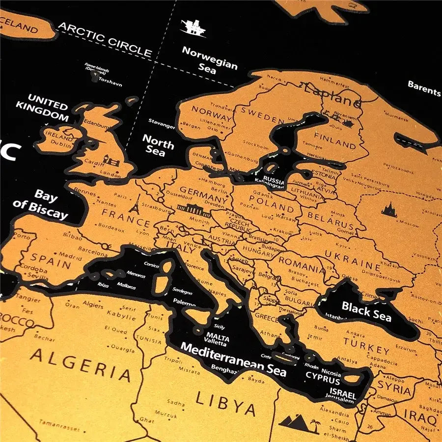 Scratch-Off World Map | Gold Foil & Colorful Countries