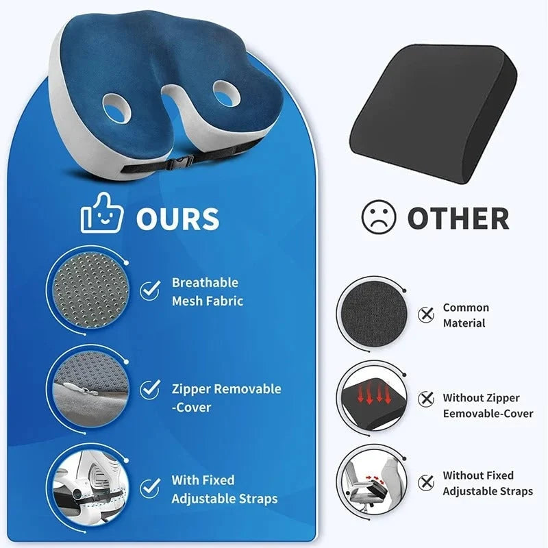 Seat Cushion | Orthopedic Contoured Memory Foam & Breathable Mesh