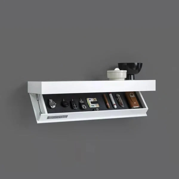 Wall Shelf | Hidden Storage Compartment | Wood, 53 x 17.5 x 5 cm