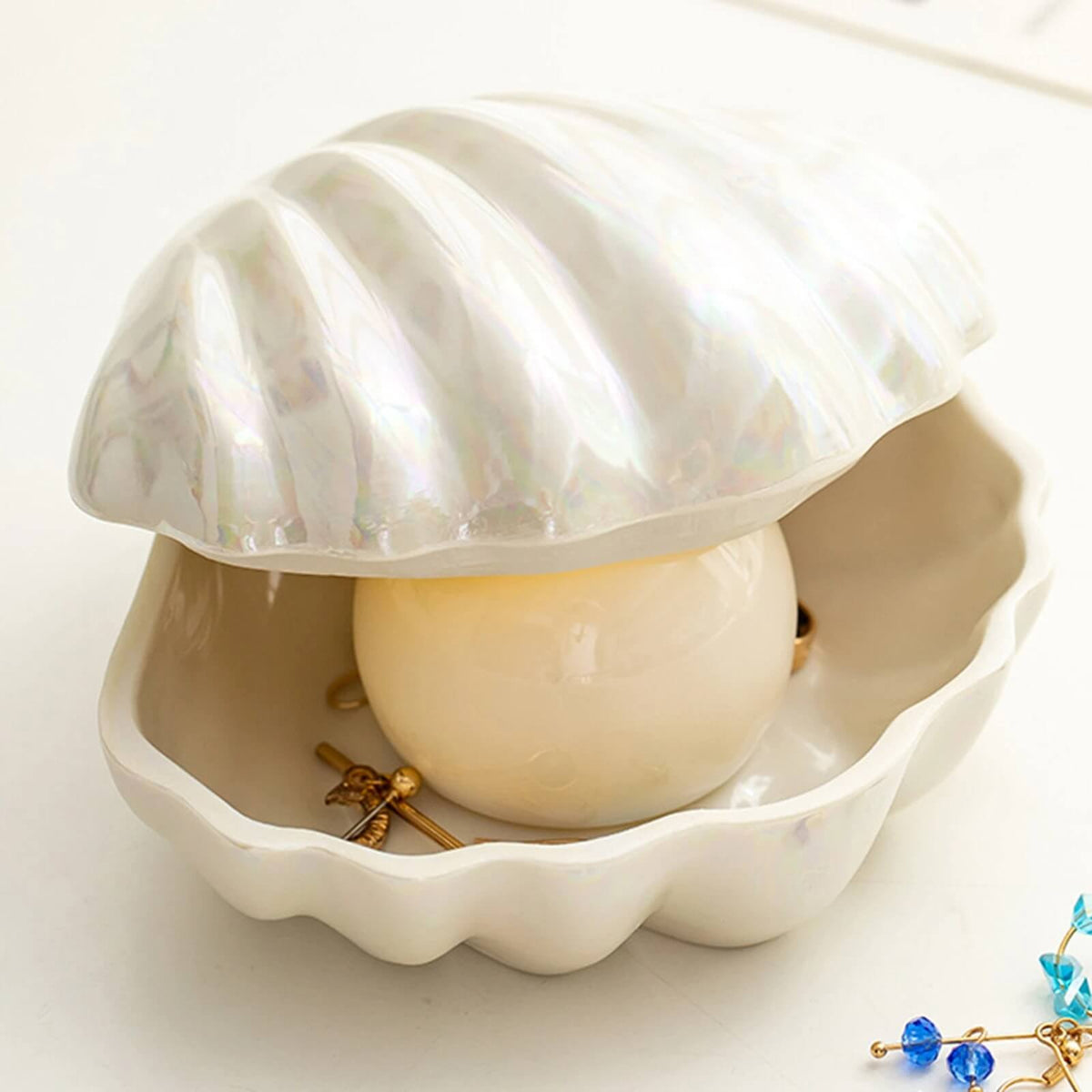 Jewelry Box | Shell-Shaped Glazed Ceramic | Lidded Compartment