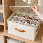 Shoe Storage Box | Collapsible Fabric With Clear Window | Divided Compartments