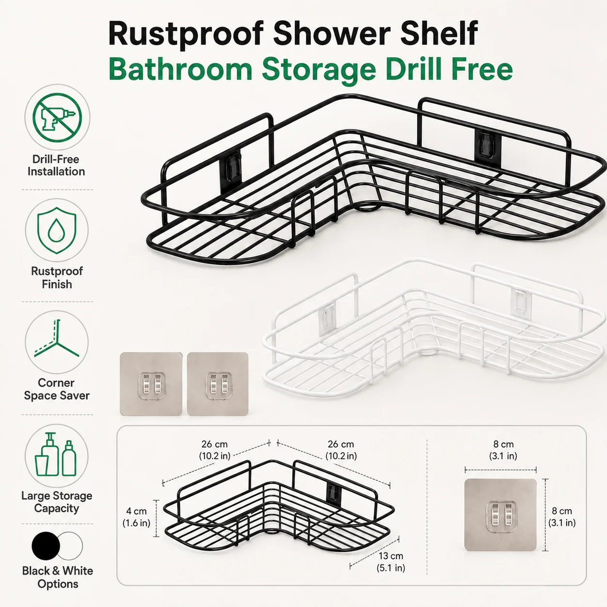 Shower Shelf | Corner Rustproof & Adhesive Mount