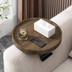 Sofa Armrest Tray | Solid Wood & Adjustable Clip-On | 12 in Diameter