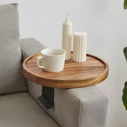 Sofa Armrest Tray | Solid Wood & Adjustable Clip-On | 12 in Diameter