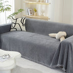 Sofa Cover | Chenille Herringbone & Tassel Edges | Machine Washable