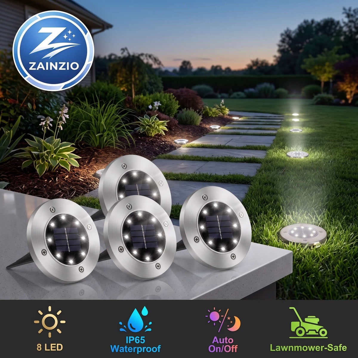 Solar Ground Lights | Flush-Mount & Solar Powered | 4-Pack