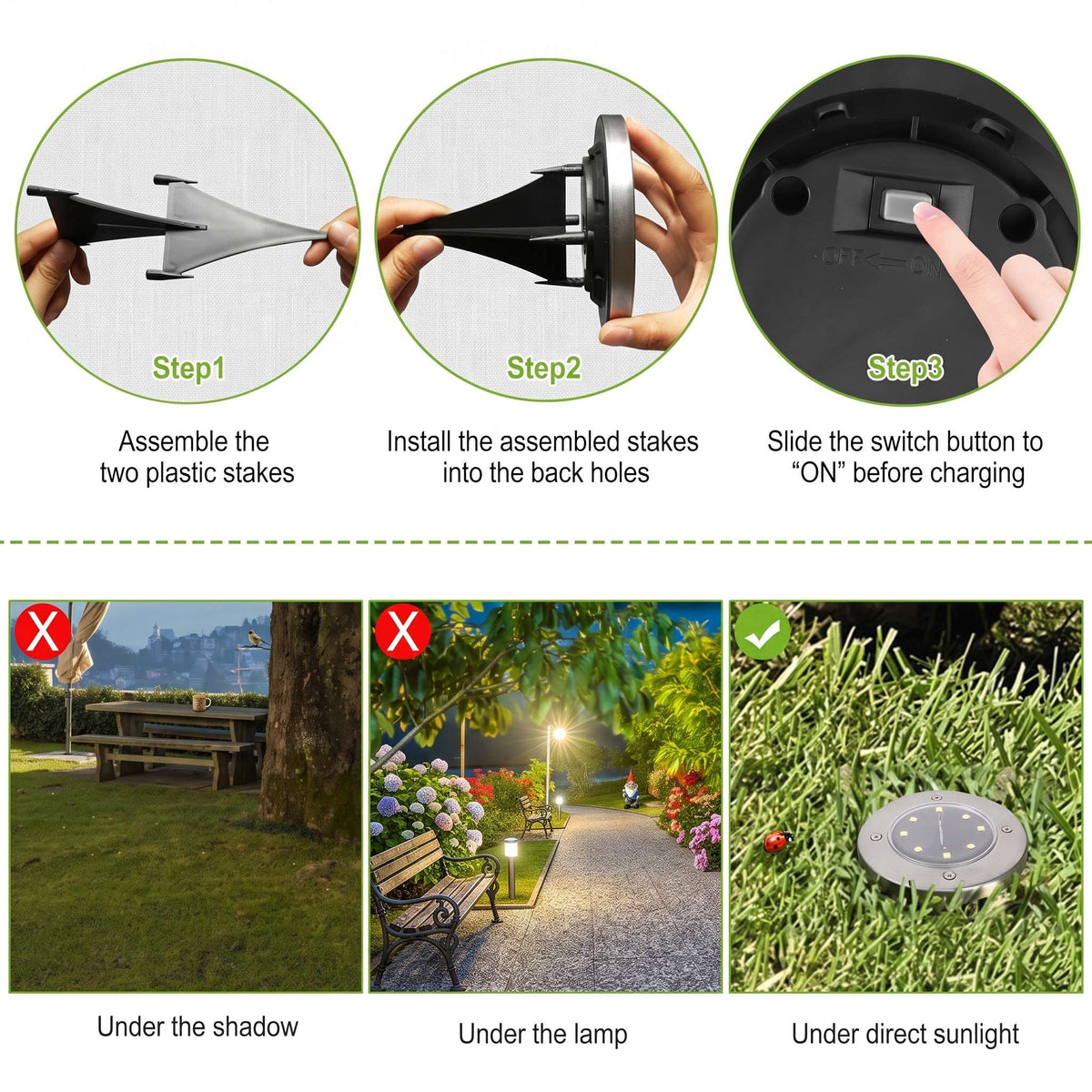 Solar Ground Lights | Flush-Mount & Solar Powered | 4-Pack