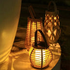 Outdoor Hanging Lantern | Handwoven Rattan & Bamboo | Solar-Powered, Waterproof