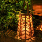 Outdoor Hanging Lantern | Handwoven Rattan & Bamboo | Solar-Powered, Waterproof