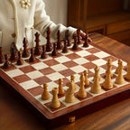 Chess Set | Solid Wood Board & Carved Pieces | Extra Queens