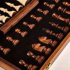 Chess Set | Solid Wood Board & Carved Pieces | Extra Queens