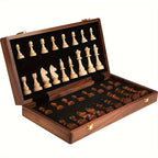 Chess Set | Solid Wood Board & Carved Pieces | Extra Queens
