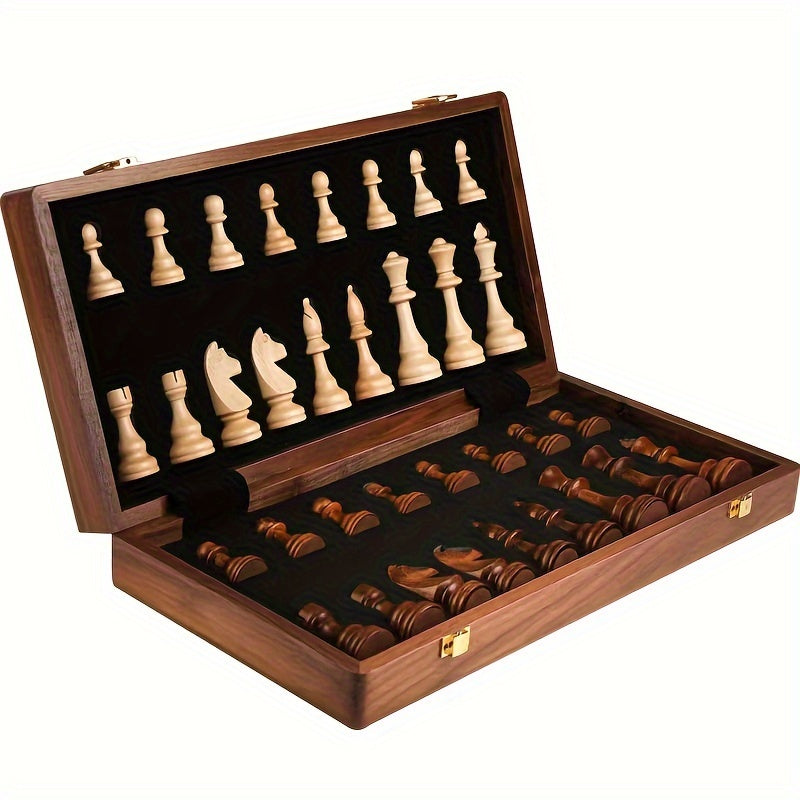 Chess Set | Solid Wood Board & Carved Pieces | Extra Queens