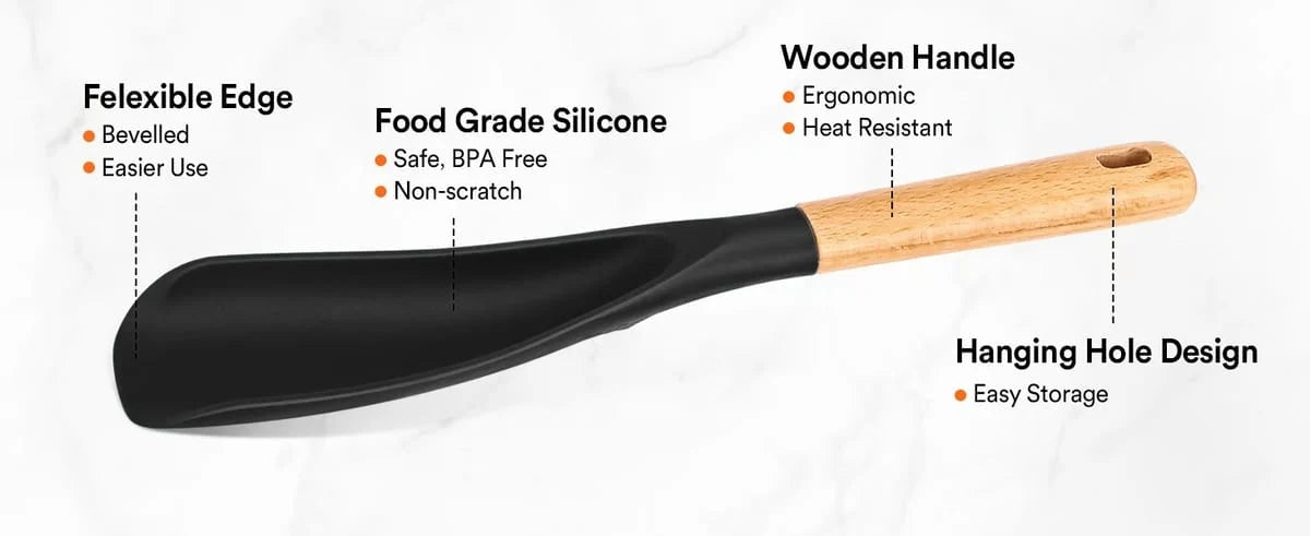 Spatula | Heat-Resistant Silicone & Wooden Handle