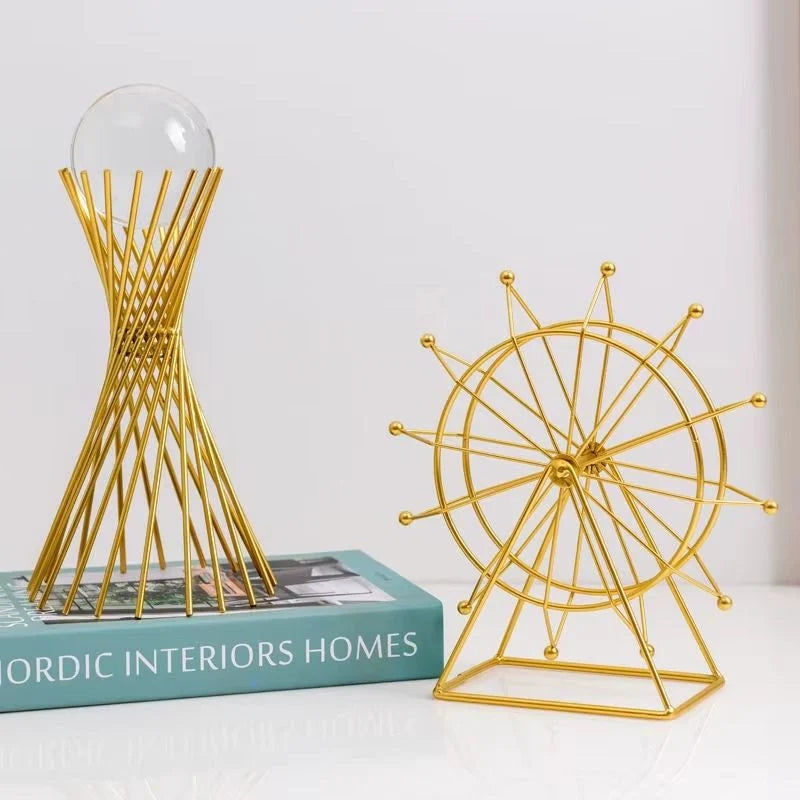 Tabletop Statue | Sphere-Inspired Metal Form | Gold Finish