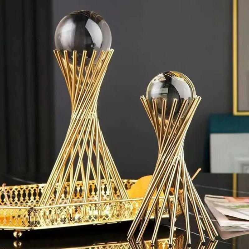 Tabletop Statue | Sphere-Inspired Metal Form | Gold Finish