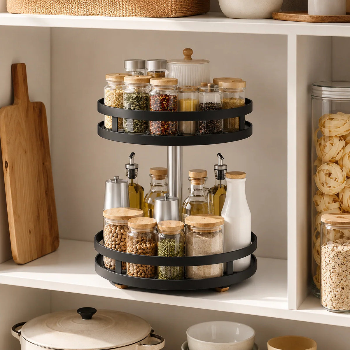 Spice Rack | 360° Rotating Multi-Tier Organizer | Holds 10–20+ Jars