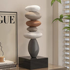 Stone Sculpture | Stacked Rounded Stones | Slim Flat Base