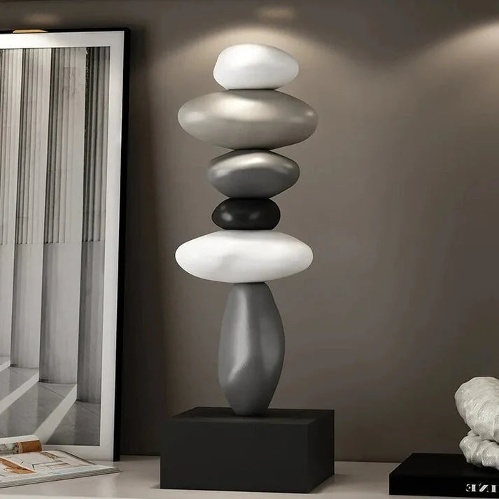 Stone Sculpture | Stacked Rounded Stones | Slim Flat Base