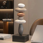 Stone Sculpture | Stacked Rounded Stones | Slim Flat Base