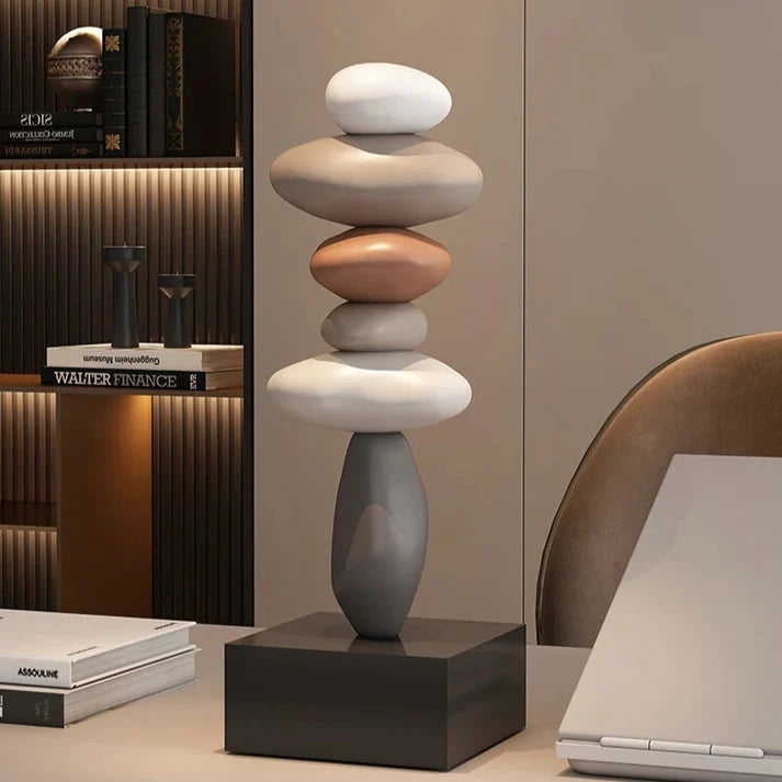 Stone Sculpture | Stacked Rounded Stones | Slim Flat Base