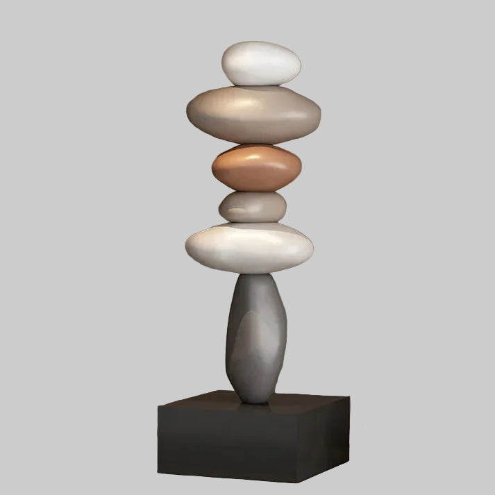 Stone Sculpture | Stacked Rounded Stones | Slim Flat Base