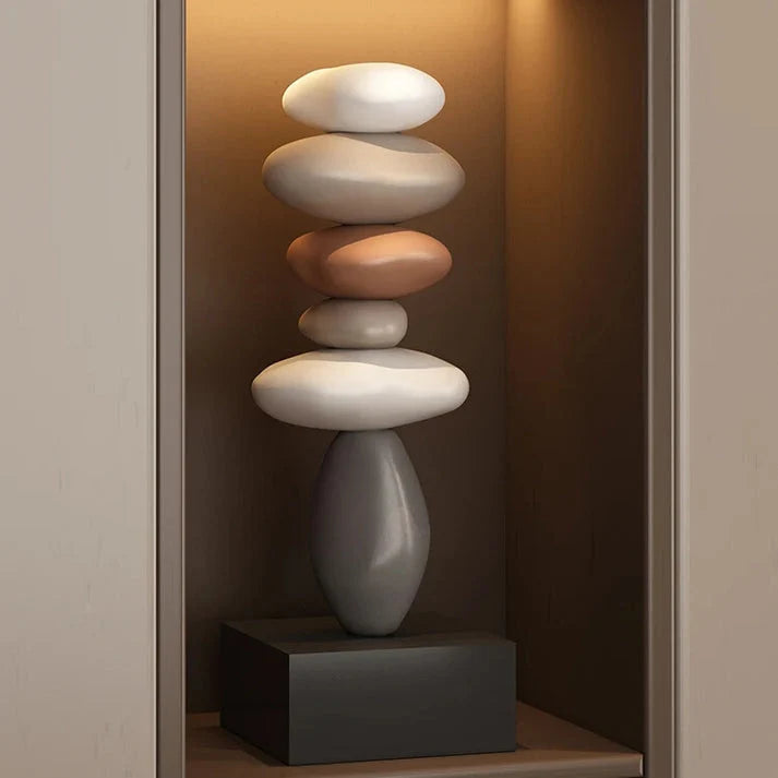 Stone Sculpture | Stacked Rounded Stones | Slim Flat Base