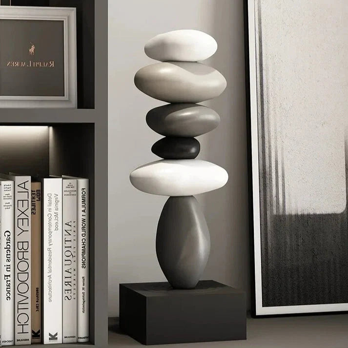 Stone Sculpture | Stacked Rounded Stones | Slim Flat Base