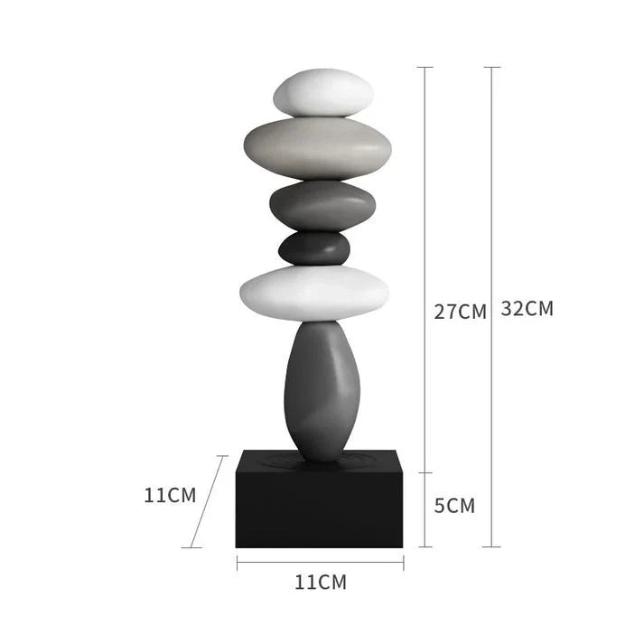 Stone Sculpture | Stacked Rounded Stones | Slim Flat Base