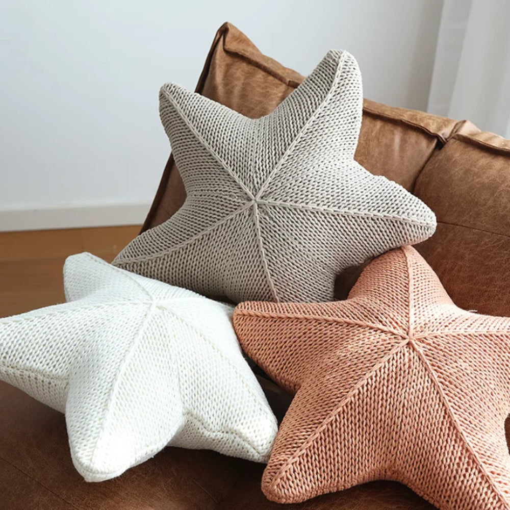 Accent Pillow | Hand-Knitted Starfish Design | 20 x 20 in