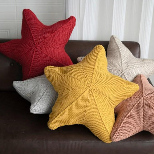 Accent Pillow | Hand-Knitted Starfish Design | 20 x 20 in