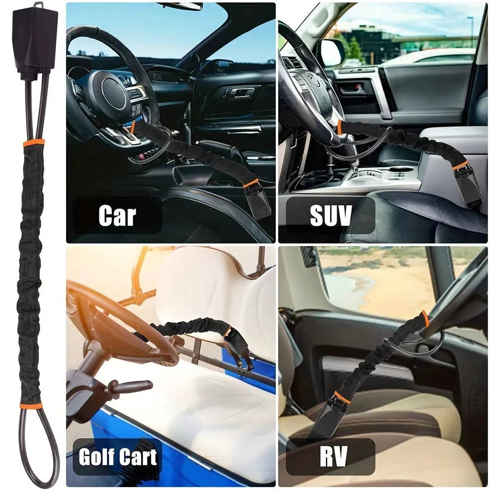 Steering Wheel Lock | Braided Steel Dual-Locking Cable | Includes 3 Keys