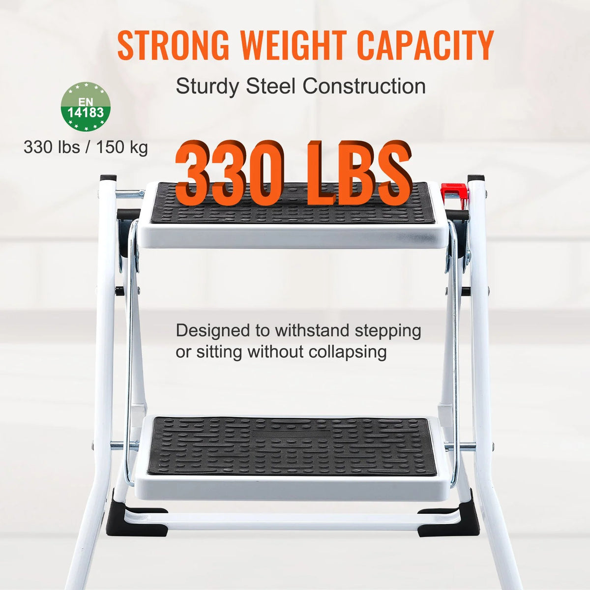 Step Stool | Folding Steel Frame & Non-Slip Steps | 2-Step