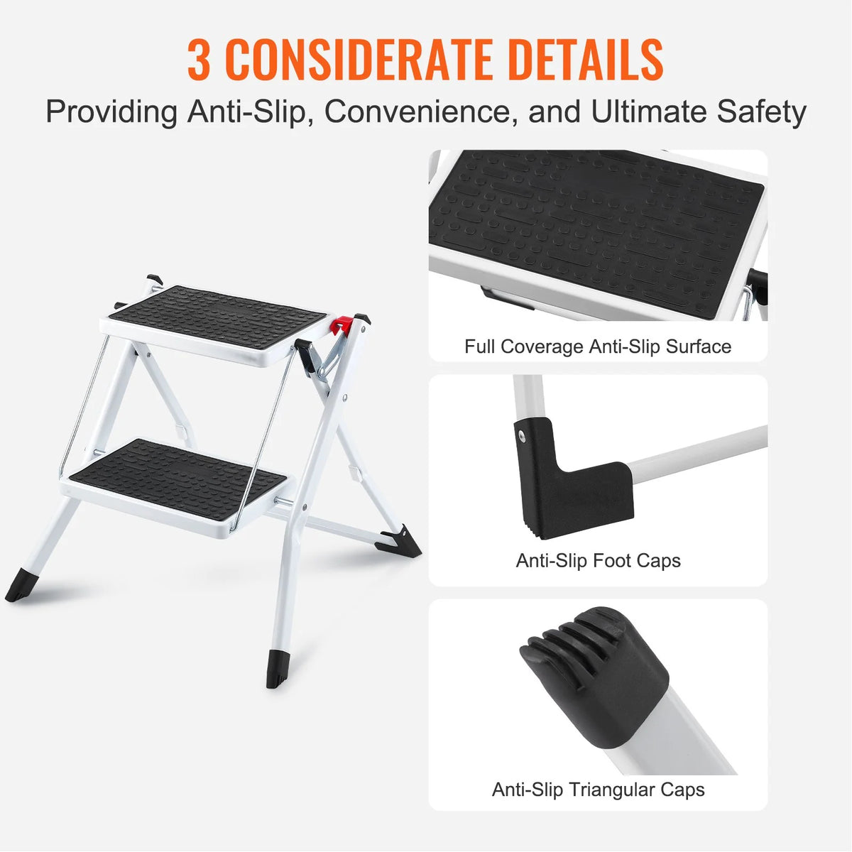 Step Stool | Folding Steel Frame & Non-Slip Steps | 2-Step