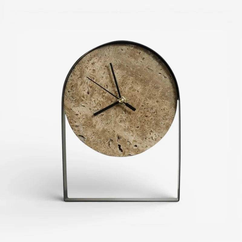 Table Clock | Rectangular Stone Body | Gold or Beige Finish