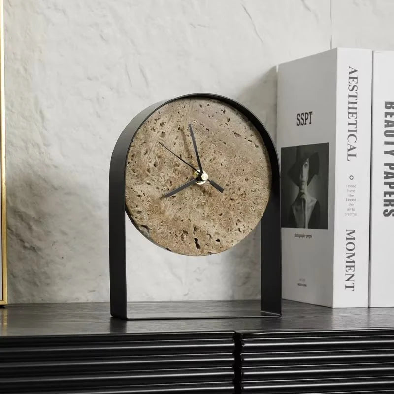 Table Clock | Rectangular Stone Body | Gold or Beige Finish