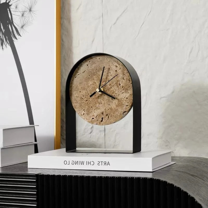 Table Clock | Rectangular Stone Body | Gold or Beige Finish