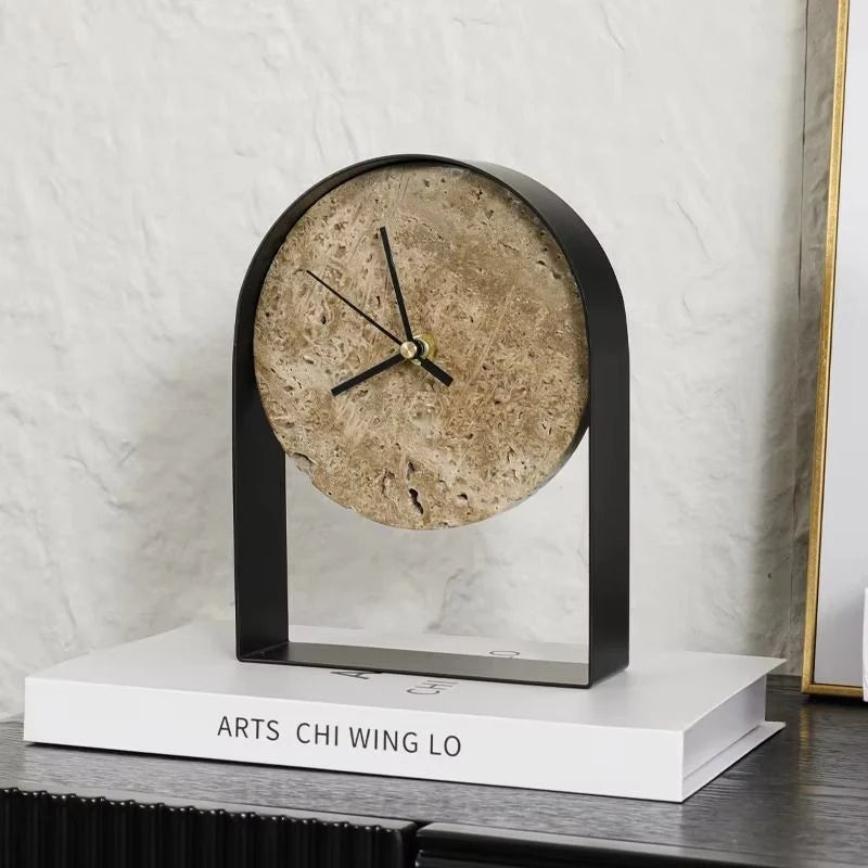 Table Clock | Rectangular Stone Body | Gold or Beige Finish
