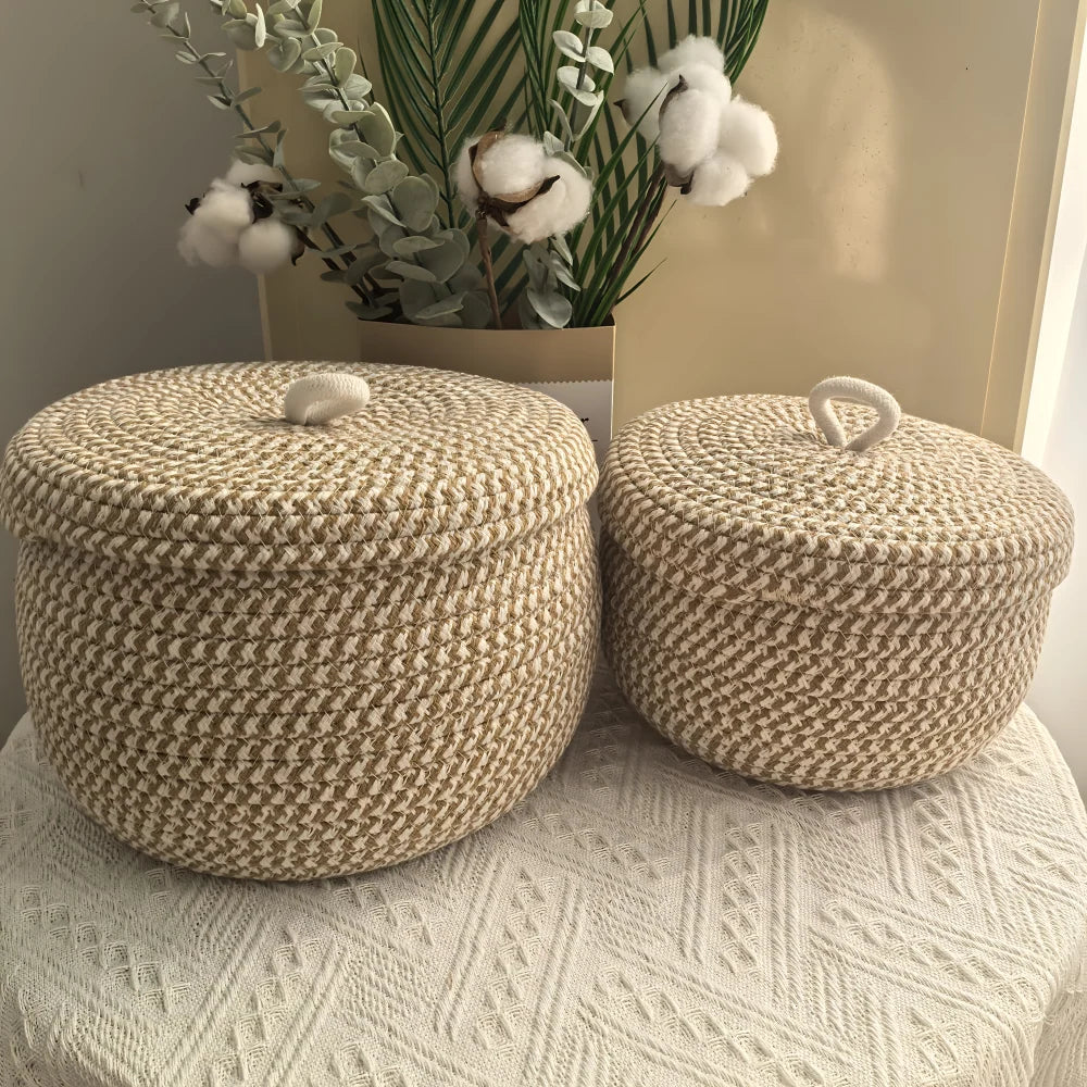 Storage Basket | Jute & Cotton With Lid