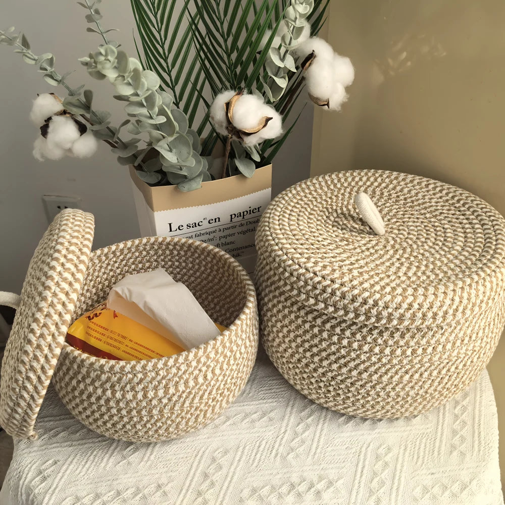Storage Basket | Jute & Cotton With Lid