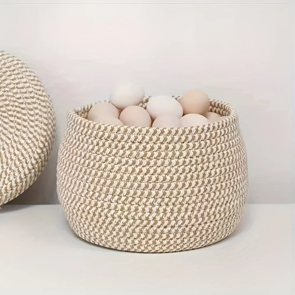 Storage Basket | Jute & Cotton With Lid